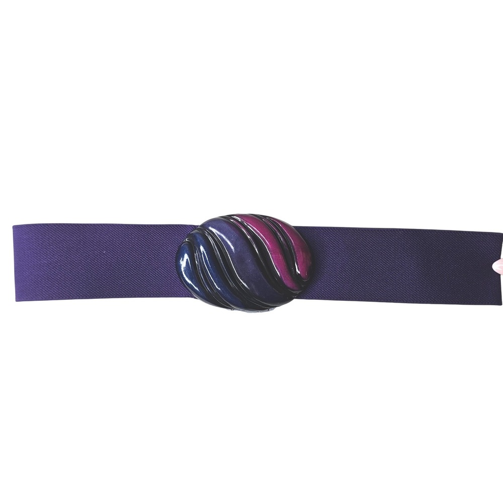Vintage‎ 80s Style Purple Elastic Cinch Belt Large Blue Magenta Resin Buckle